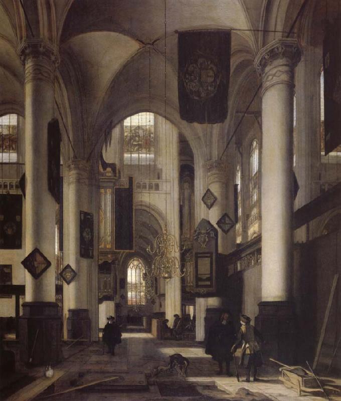 REMBRANDT Harmenszoon van Rijn Interior of a Protestant  Gothic Church with Architectural Elements of the Oude Kerk and Nieuwe Kerk in Amsterdam oil painting image